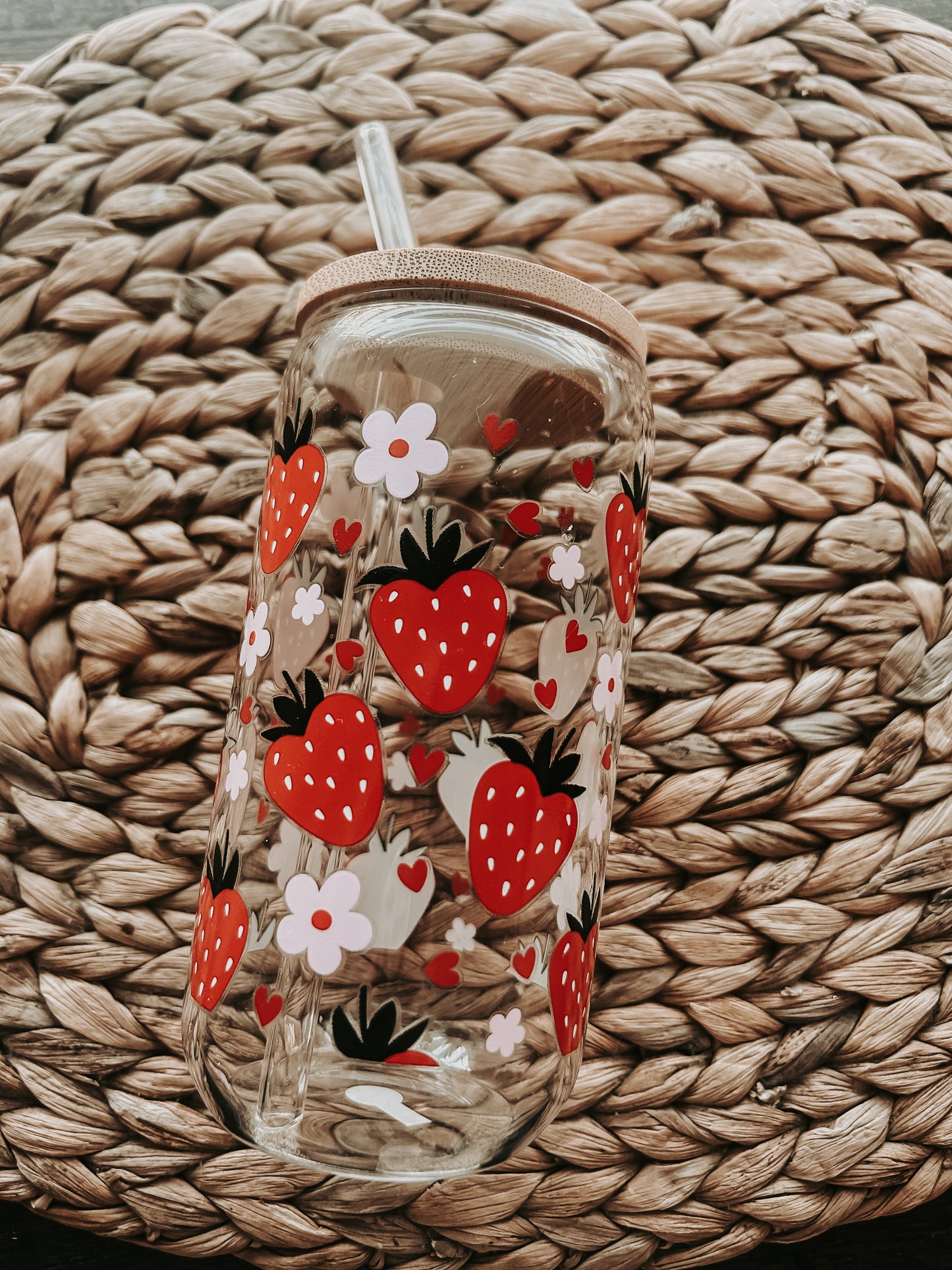 Glass cup strawberry