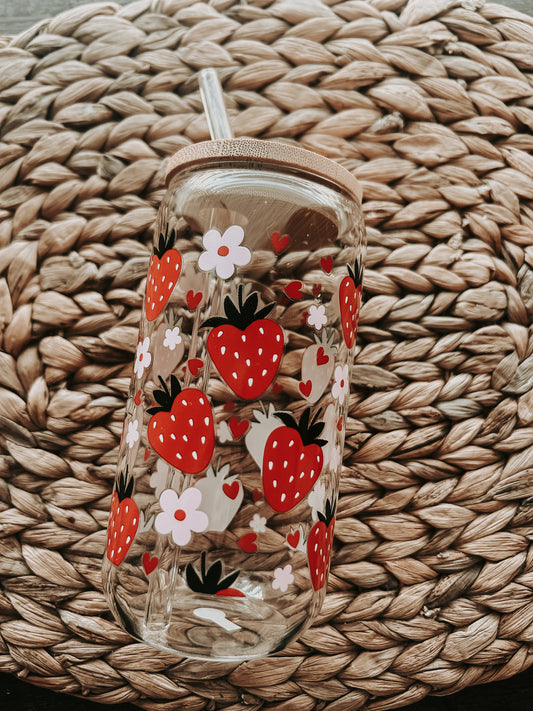 Glass cup strawberry